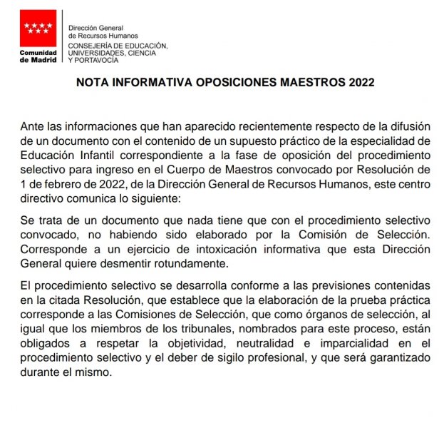 Csif Nota Informativa Oposiciones Maestros