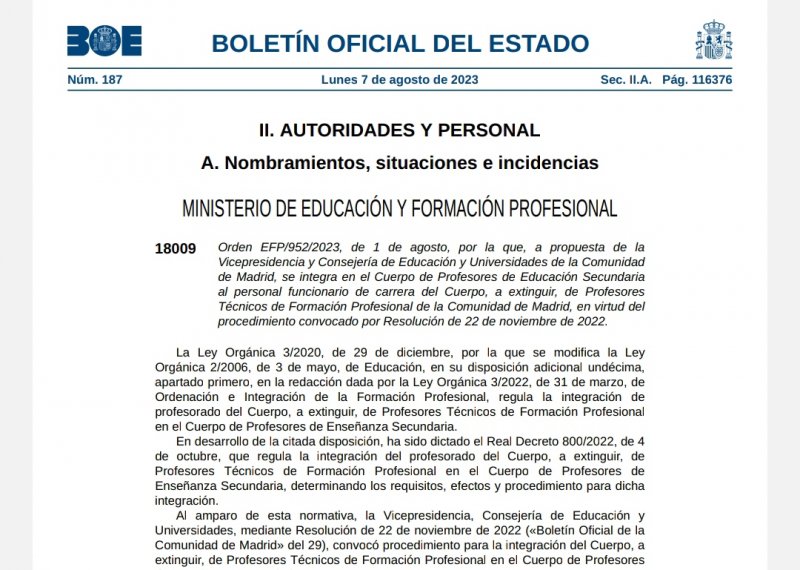 CSIF Integración en el Cuerpo de Profesores de Educación Secundaria