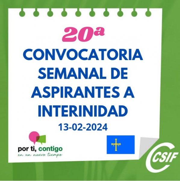 CSIF 20º Convocatoria semanal de aspirantes a interinidad 13 02 2024